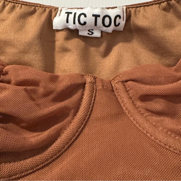 Tic Toc Brown Puff Sleeve Crop Top - Size S - Picture 3 of 3